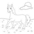 Coloring page outline of cartoon horse. Page for coloring book of funny foal for kids. Activity colorless picture Royalty Free Stock Photo