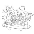 Coloring Page Outline Of Cartoon Island of treasure. Coloring book for kids. Vector image for pirate party for children