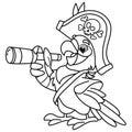 Coloring Page Outline Of Cartoon jolly pirate or parrot with spyglass. Coloring book for kids. Vector image for pirate party for