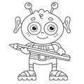 Coloring Page Outline Of a cartoon little alien with pencil. Space. Coloring book for kids Royalty Free Stock Photo