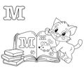 Coloring Page Outline Of cartoon little cat with school books. Cute kitten with textbook. Alphabet and reading. Coloring book for Royalty Free Stock Photo