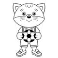 Coloring Page Outline Of cartoon little cat with soccer ball. Football game. Coloring Book for kids Royalty Free Stock Photo