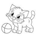 Coloring Page Outline Of cartoon little cat with toy ball. Cute playful kitten. Pet. Coloring book for kids