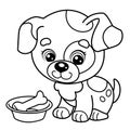Coloring Page Outline Of cartoon little dog with bone. Cute puppy. Pet. Coloring book for kids