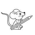Coloring Page Outline Of cartoon little mouse with pencil. Coloring book for kids Royalty Free Stock Photo