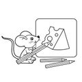 Coloring Page Outline Of cartoon little mouse with pencils with Drawing cheese. Coloring book for kids