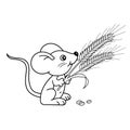 Coloring Page Outline Of cartoon little mouse with spikelets. Coloring book for kids
