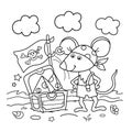 Coloring Page Outline Of cartoon little pirate mouse with chest of treasure. Cheese trove. Coloring Book for kids Royalty Free Stock Photo