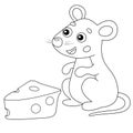 Coloring Page Outline of cartoon mouse with cheese. Animals. Coloring book for kids Royalty Free Stock Photo