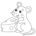 Coloring Page Outline of cartoon mouse with cheese. Animals. Coloring book for kids Royalty Free Stock Photo