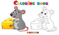 Coloring Page Outline of cartoon mouse with cheese. Animals. Coloring book for kids Royalty Free Stock Photo