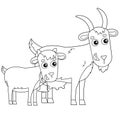 Coloring Page Outline of cartoon nanny goat with kid. Farm animals. Coloring book for kids