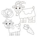 Coloring Page Outline of cartoon nanny goat with kid. Farm animals. Coloring book for kids Royalty Free Stock Photo