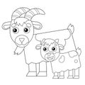 Coloring Page Outline of cartoon nanny goat with kid. Farm animals. Coloring book for kids Royalty Free Stock Photo