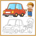 Coloring Page Outline Of cartoon passenger car or machine with driver. Images transport or vehicle for children. Coloring book for