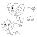 Coloring Page Outline of cartoon pig with piggy. Farm animals. Coloring book for kids