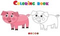 Coloring Page Outline of cartoon pig or swine. Farm animals. Coloring book for kids Royalty Free Stock Photo