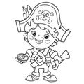 Coloring Page Outline Of Cartoon pirate with map of treasure. Coloring book for kids Royalty Free Stock Photo