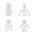 Coloring page outline of cartoon robots. Vector set for kids. Coloring book Outline Of cartoon robot for children. Made in Vector Royalty Free Stock Photo