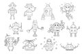 Coloring page outline of cartoon robots. Vector set for kids Royalty Free Stock Photo