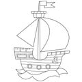 Coloring Page Outline Of cartoon sail ship. Images of transport for children. Vector. Coloring book for kids