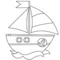 Coloring Page Outline Of cartoon sail ship. Images of transport for children. Vector. Coloring book for kids Royalty Free Stock Photo