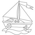 Coloring Page Outline Of cartoon sail ship. Images of transport for children. Vector. Coloring book for kids