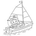 Coloring Page Outline of cartoon sail ship with sailor on the deck. Profession. Coloring book for kids