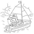 Coloring Page Outline of cartoon sail ship with sailor on the deck. Profession. Coloring book for kids Royalty Free Stock Photo