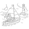 Coloring Page Outline of cartoon sail ship with sailor on the deck. Profession. Coloring book for kids Royalty Free Stock Photo