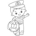 Coloring Page Outline of cartoon sailor with lifebuoy. Profession. Coloring book for kids