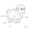 Coloring page outline of cartoon sheep. Page for coloring book of funny lamb for kids. Activity colorless picture Royalty Free Stock Photo