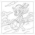 Coloring Page Outline Of a cartoon small child playing beach ball. Coloring book for kids. Royalty Free Stock Photo