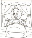 Coloring page outline of cartoon smiling cute bear in bed. Colorful vector illustration, summer coloring book for kids Royalty Free Stock Photo