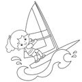 Coloring Page Outline of cartoon surfer on waves. Windsurfing. Coloring book for kids