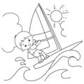 Coloring Page Outline of cartoon surfer on waves. Windsurfing. Coloring book for kids