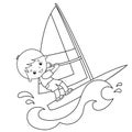 Coloring Page Outline of cartoon surfer on waves. Windsurfing. Coloring book for kids