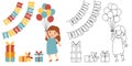 Coloring Page Outline Of children with a gifts at the holiday. Birthday. Coloring book for kids Royalty Free Stock Photo