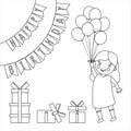 Coloring Page Outline Of children with a gifts at the holiday. Birthday. Coloring book for kids Royalty Free Stock Photo