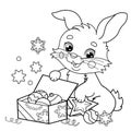 Coloring Page Outline Of cute bunny or rabbit with gifts. Christmas. New year. Coloring book for kids