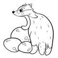 Coloring page outline of cute cartoon badger. Vector image isolated on white background. Coloring book of forest wild animals for Royalty Free Stock Photo