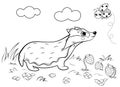 Coloring page outline of cute cartoon badger. Vector image with nature background. Coloring book of forest wild animals for kids Royalty Free Stock Photo