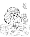 Coloring page outline of cute cartoon hedgehog with mushroom. Vector image with nature background. Coloring book of forest wild