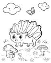 Coloring page outline of cute cartoon hedgehog with mushrooms. Vector image with nature background. Coloring book of forest wild