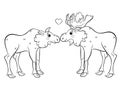 Coloring page outline of cute cartoon moose couple. Male and female mooses in love. Vector image isolated on white background. Royalty Free Stock Photo
