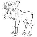 Coloring page outline of cute cartoon moose. Vector image isolated on white background. Coloring book of forest wild animals for Royalty Free Stock Photo