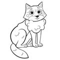 Coloring page outline of cute cartoon sitting wolf. Vector image isolated on white background. Coloring book of forest wild