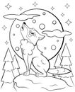 Coloring page outline of cute cartoon wolf howling at the moon. Coloring book of forest wild animals for kids