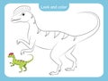 Coloring page outline of dinosaur with colored example