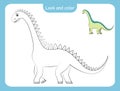 Coloring page outline of dinosaur with colored example Royalty Free Stock Photo